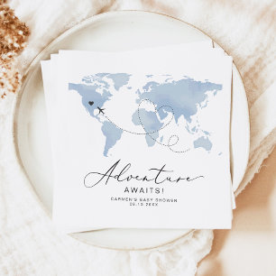 CARMEN Dusty Blue Map Adventure Baby Shower Napkins