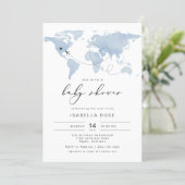 CARMEN Dusty Blue Map Travel Adventure Baby Shower Invitation (Standing Front)
