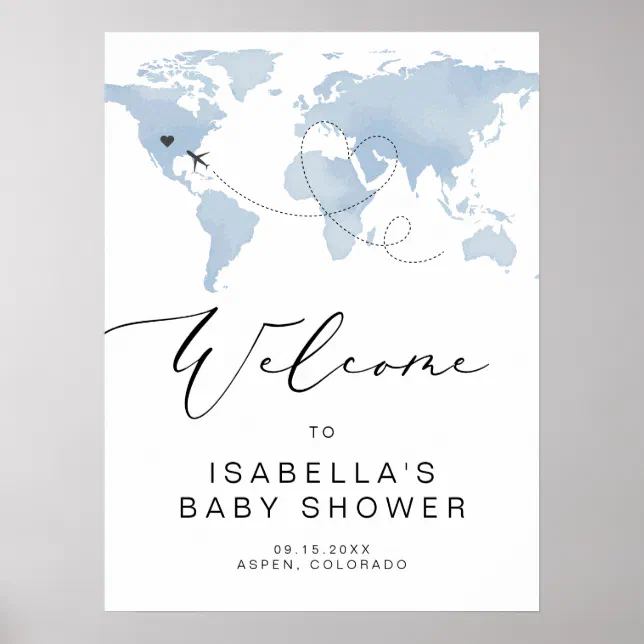 CARMEN Map Travel Adventure Baby Shower Welcome Poster | Zazzle