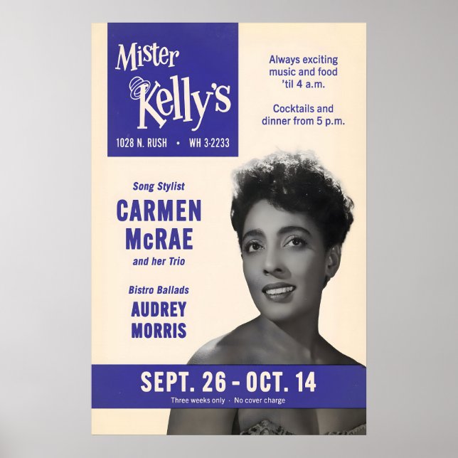 Carmen McRae jazz poster - Mister Kelly's (Front)