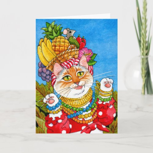 Carmen Miranda cat birthday greeting card