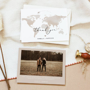 CARMEN Travel Adventure Beige Map Photo Thank You Invitation