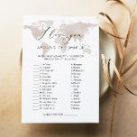 CARMEN Travel I Love You Around the World Game Invitation<br><div class="desc">This "I love you around the world" bridal shower game features a beige watercolor world map and elegant handwritten script font. This game is perfect for your, "traveling from miss to mrs." shower. Pair with anything in the CARMEN collection for a cohesive look. ANSWER KEY: 1-E | 2-M | 3-D...</div>
