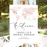 CARMEN Travel Themed Bridal Shower Welcome Sign<br><div class="desc">This bridal shower welcome foam board sign features a pink watercolor world map and an elegant script font. Easily change *most* wording to match your event needs. This welcome sign is perfect for your travel or adventure themed bridal shower or event.</div>