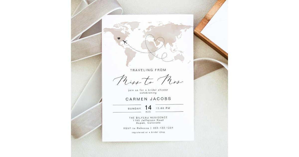 CARMEN Traveling From Miss to Mrs Bridal Shower Invitation | Zazzle