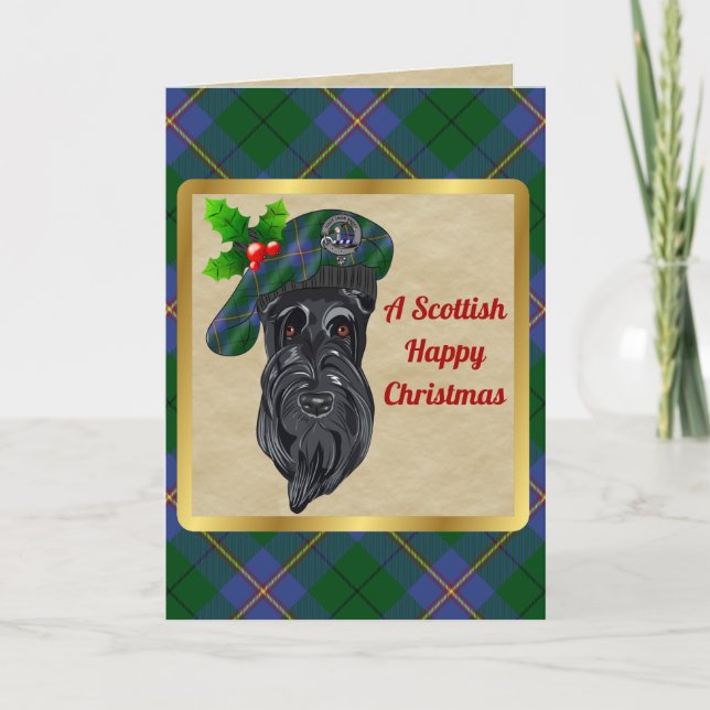 Carmichael Badge & Tartan Personalized Xmas Card (Front)