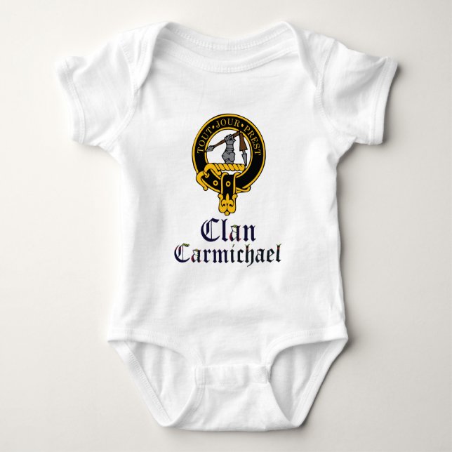 Carmichael Scottish Crest Tartan Clan Name Clothes Baby Bodysuit (Front)