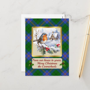 Carmichael Tartan w/Robin Personalized Holiday Postcard