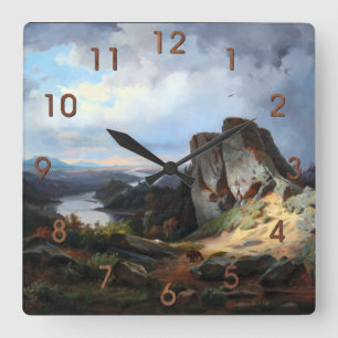 Carmiencke - Western Landscape Bear Square Wall Clock