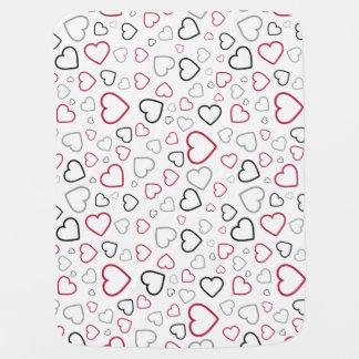 Carmin Red Gray Happy Hearts pattern Baby Blanket