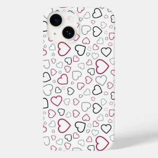 Carmin Red Gray Happy Hearts pattern Case-Mate iPhone 14 Case