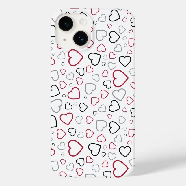 Carmin Red Gray Happy Hearts pattern Case-Mate iPhone Case (Back)