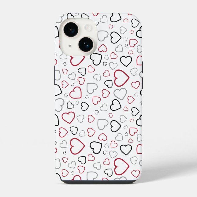 Carmin Red Gray Happy Hearts pattern Iphone Case (Back)