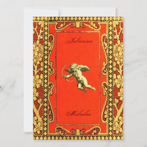 Carmine and Gold Cupid Personalized Invitation