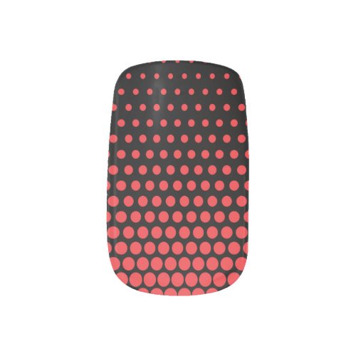 Carmine Pink Polka Dots Modern Black Minx Nail Wraps