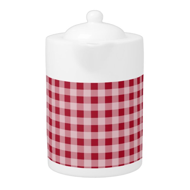 Carmine Red Gingham; Checkered Teapot (Front)