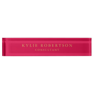Carmine Red Gold Colors Professional Trendy Modern Desk Name Plate