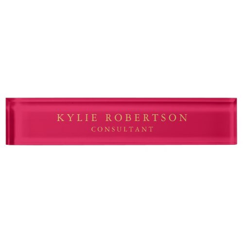 Carmine Red Gold Colors Professional Trendy Modern Desk Name Plate