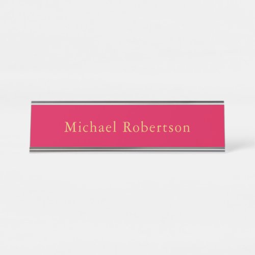 Carmine Red Gold Colors Professional Trendy Modern Desk Name Plate