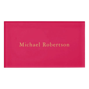 Carmine Red Gold Colors Professional Trendy Modern Name Tag