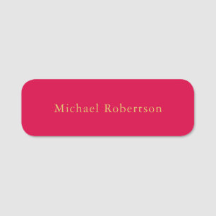 Carmine Red Gold Colors Professional Trendy Modern Name Tag