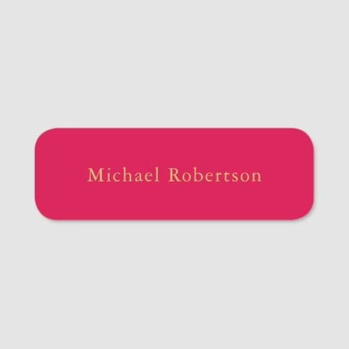Carmine Red Gold Colors Professional Trendy Modern Name Tag