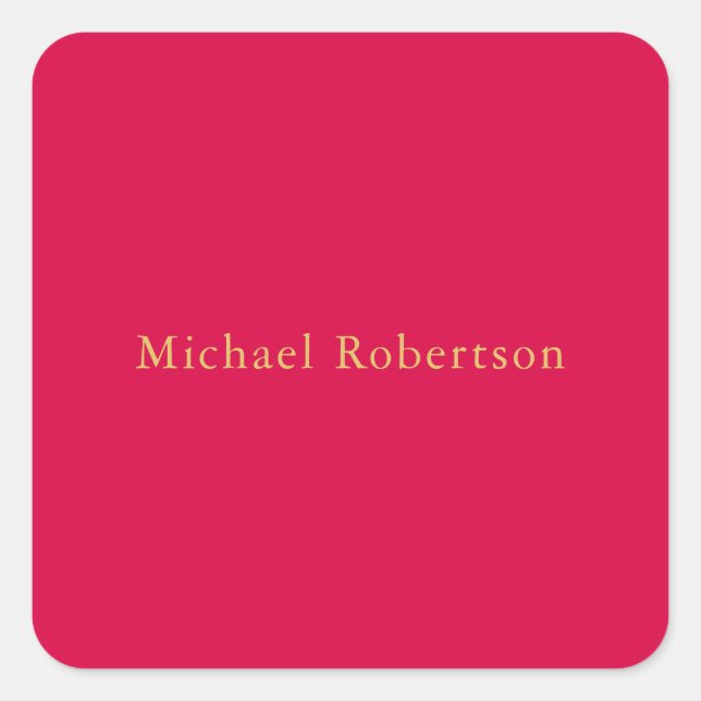 Carmine Red Gold Colors Professional Trendy Modern Square Sticker (Front)