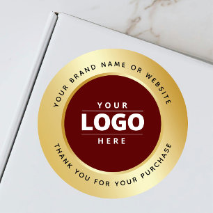 Carmine Red Luxury Gold Metallic Logo Thank You  Classic Round Sticker