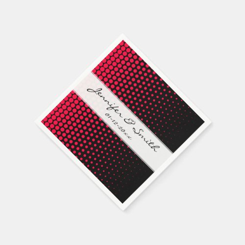 Carmine Red Polka Dot Modern Black Paper Napkins