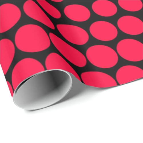 Carmine Red Polka Dot Modern Black Wrapping Paper