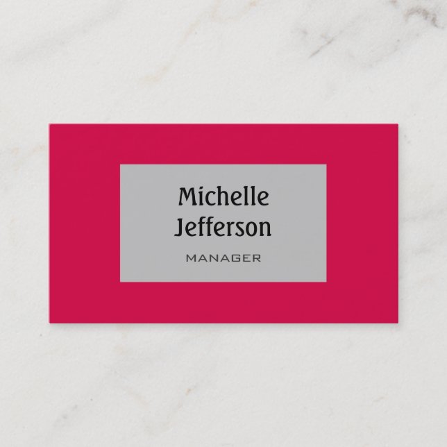 Carmine Red Silver Gray Trendy Business Card (Front)