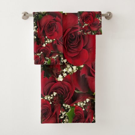 Carmine Roses Bath Towel Set