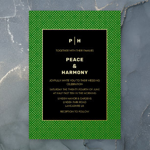 Carnaby Confetti Gold Green Black Wedding Foil Invitation