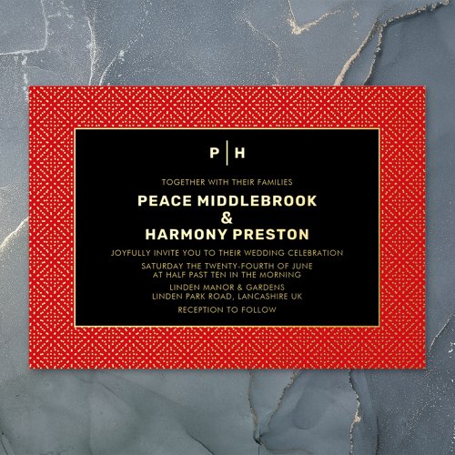 Carnaby Confetti Gold Red Black Wedding Foil Invitation