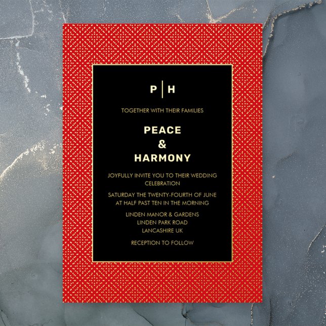 Carnaby Confetti Gold Red Black Wedding Foil Invitation (Creator Uploaded)