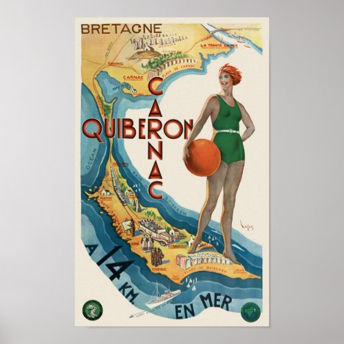 Carnac _ Quiberon France Vintage Poster 1930