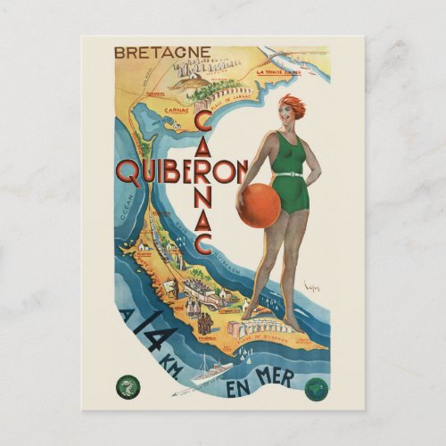 Carnac _ Quiberon France Vintage Poster 1930 Postcard