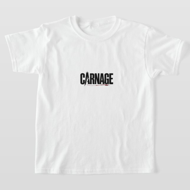 "Carnage – Sharp Typography Blood Drip Graphic" T-Shirt (Laydown)