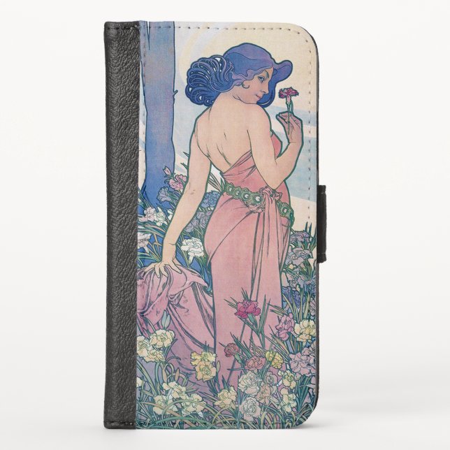 Carnation, Alphonse Mucha iPhone Wallet Case (Front)