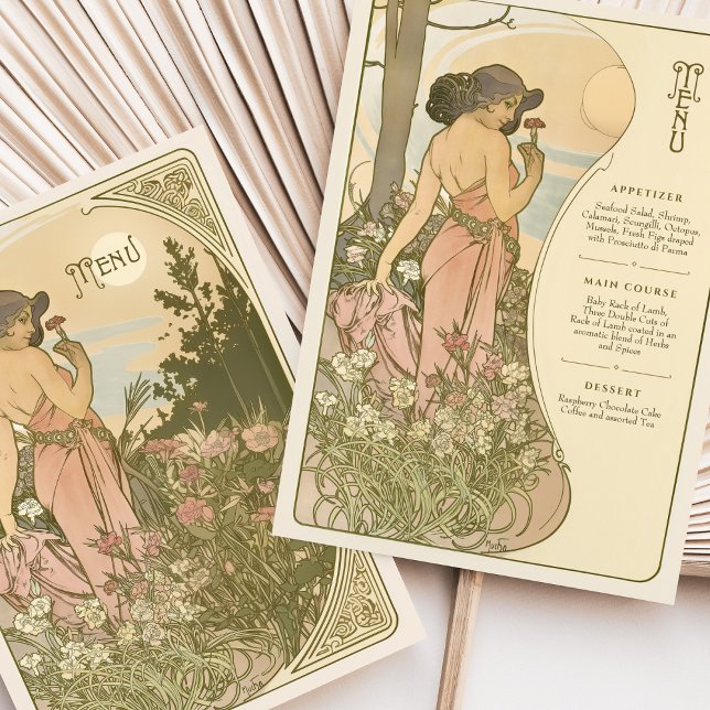 Carnation Art Nouveau Floral Goddess Menu Card (Creator Uploaded)