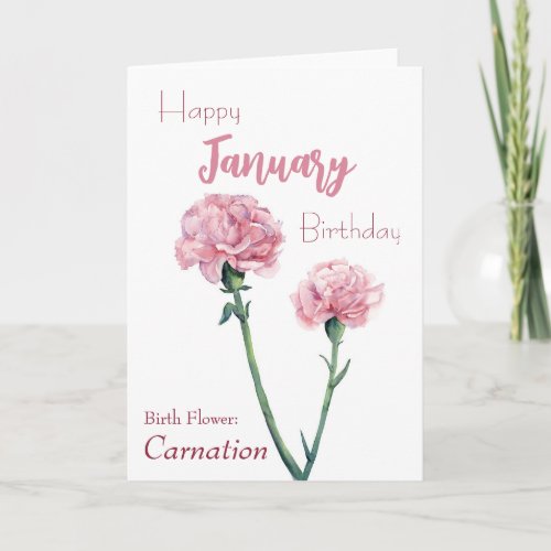 Carnation Birth Flower January Birthday Card