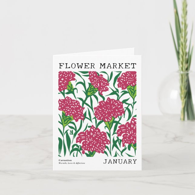 Carnation Birth Flower Market January Birthday Card (Front)