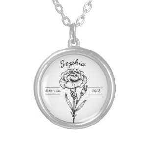 Carnation Birth Flower Tattoo Necklace Jewelry