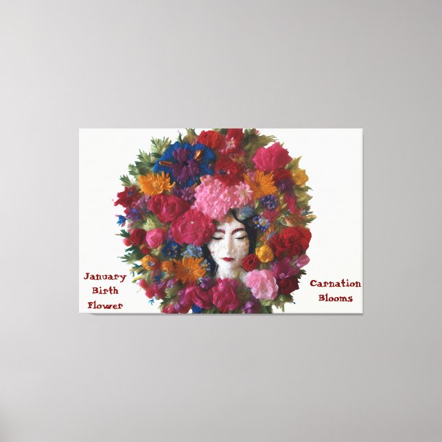 Carnation Blooms of Winter Grace: January’s Canvas (Front)