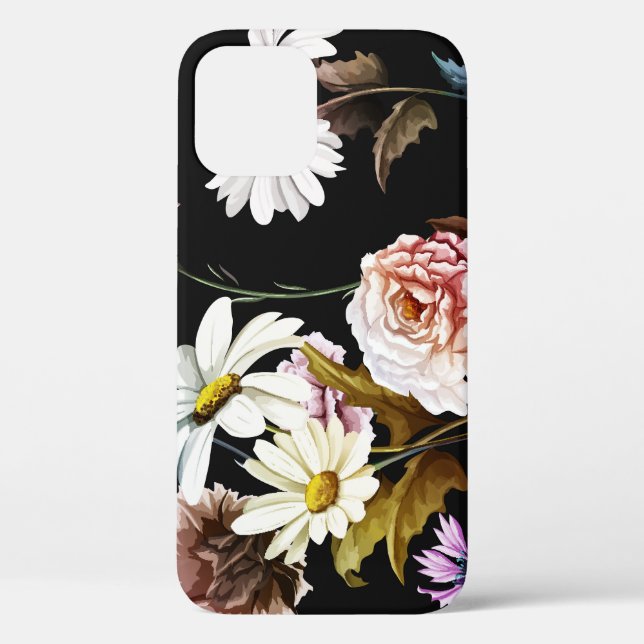 Carnation, chamomile flowers, black pattern. Case-Mate iPhone case (Back)