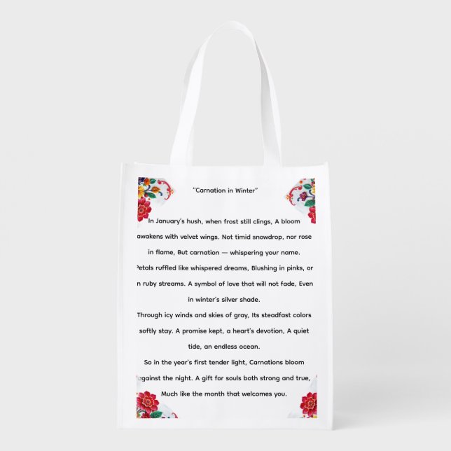 Carnation Energy Pink, Red & White  5D Oil Paint  Grocery Bag (Back)