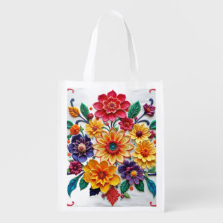 Carnation Energy Pink, Red & White  5D Oil Paint  Grocery Bag