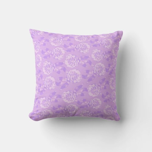 Carnation floral damask purple throw pillow