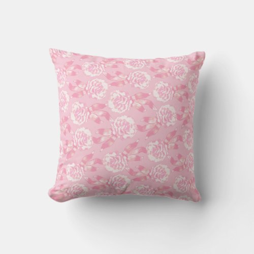 Carnation floral damask soft pink throw pillow