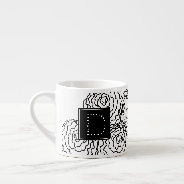 Carnation Floral Hand Drawn Doodle Monogram Espresso Cup (Left)
